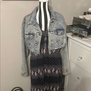 Raindrops by Papillon paisley maxi dress, women's small & denim jacket sm